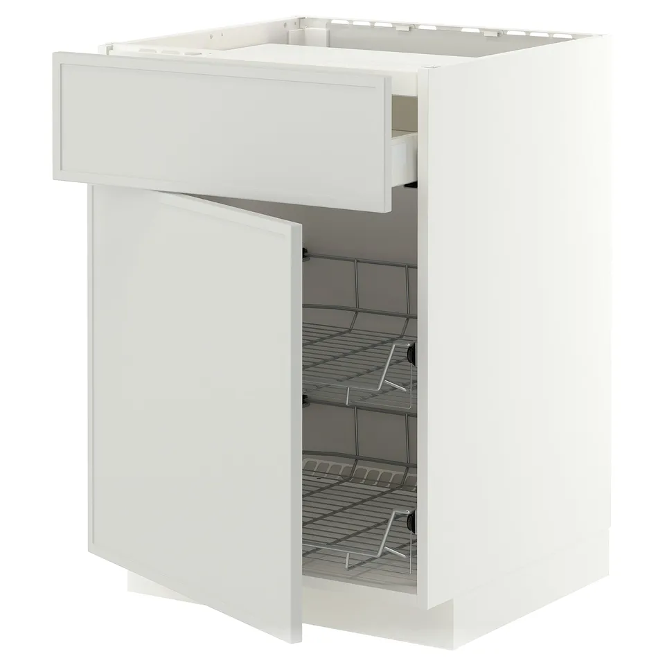 METOD / MAXIMERA Base cab f hob/drawer/2 wire bskts, white/Aspudden light grey, 60x60x80 cm