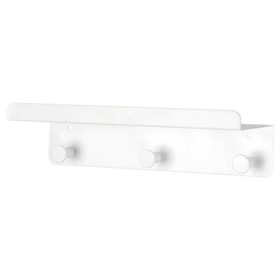 ENUDDEN Wall shelf with 3 hooks, white, 30x8 cm