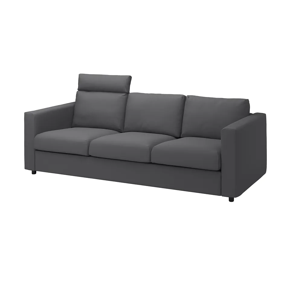 VIMLE dark grey sofa, modern sleek design with cushions, made from cotton and polyester.