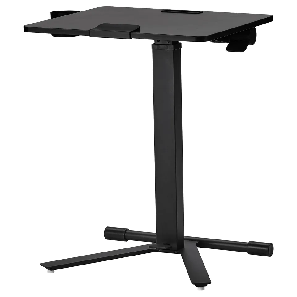 Black MITTZON adjustable laptop table, square, foldable, height 70-115 cm, sleek design.