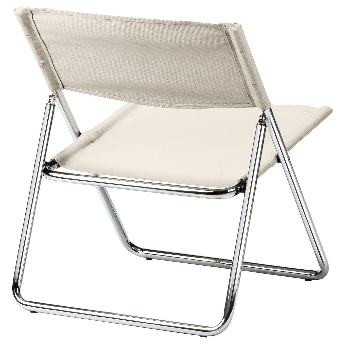 A MOFALLA folding chair in beige. It a metal frame and durable fabric, designed for both durability and ease of storage.