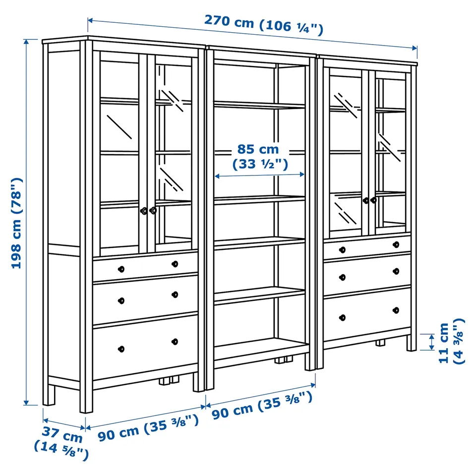 Illustration with measurements for the product: HEMNES.