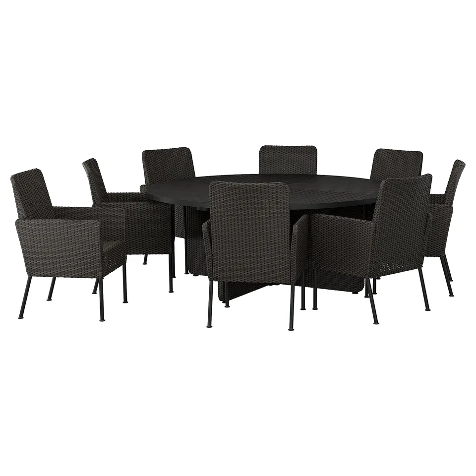 VITTSKÄR Table and 8 chairs, outdoor/plastic rattan dark grey, 187 cm