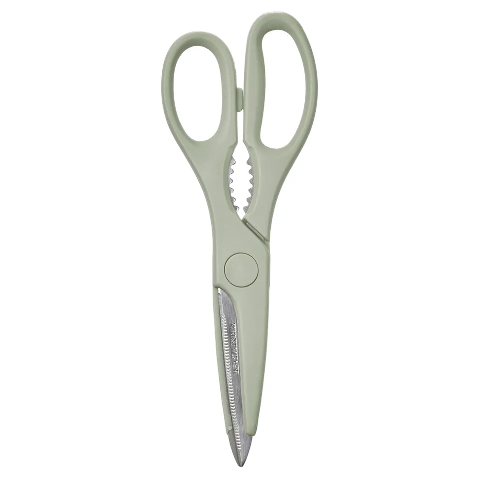 TROJKA green scissors: sharp blades, teeth in handle for opening bottles. Right/left-hand friendly design.