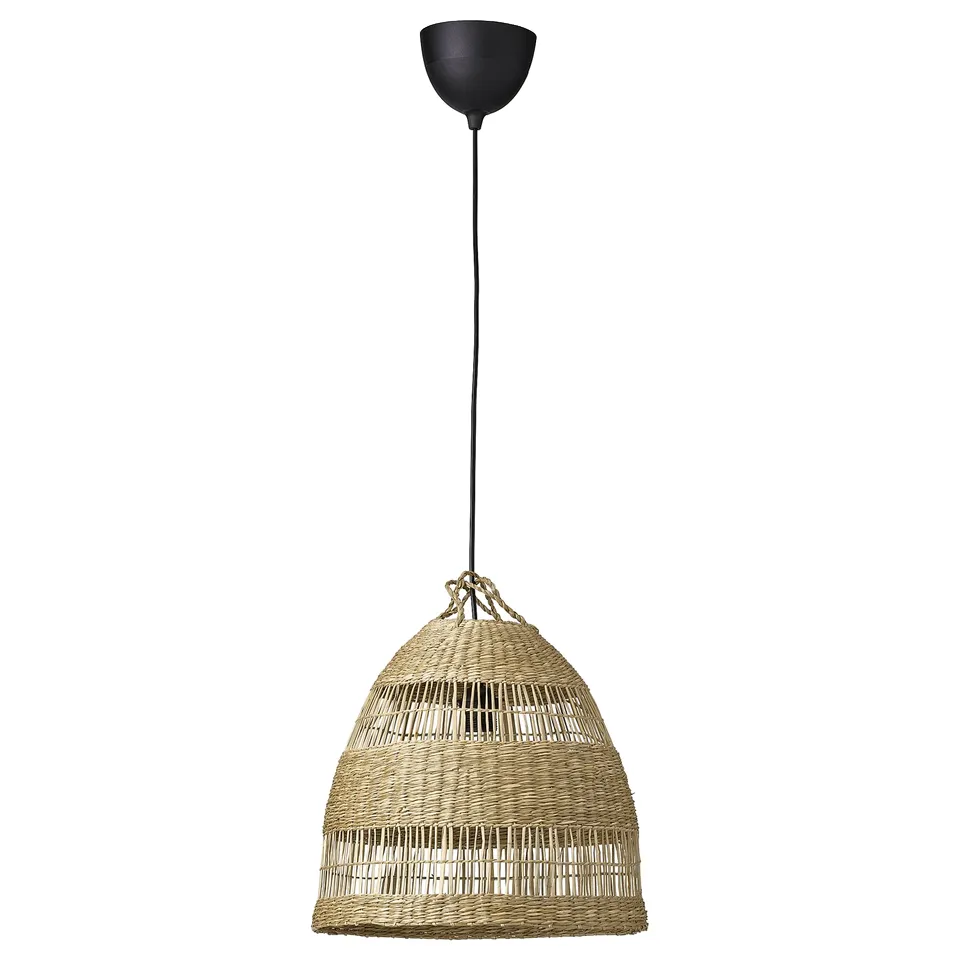TORARED / HAVSDJUP Pendant lamp, handmade sedge/black, 36 cm