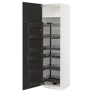 METOD high cabinet with pull-out larder, white/Nickebo matt anthracite, 60x60x220 cm
