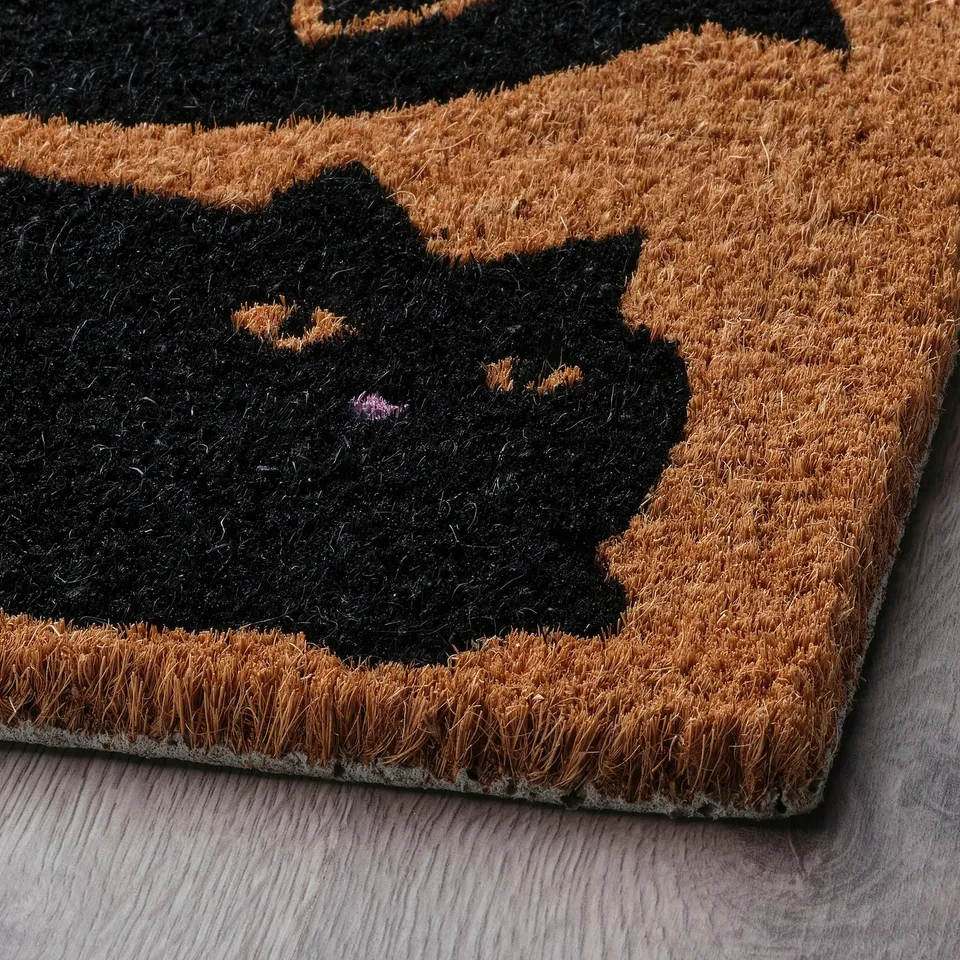 Doormat with black cat design.