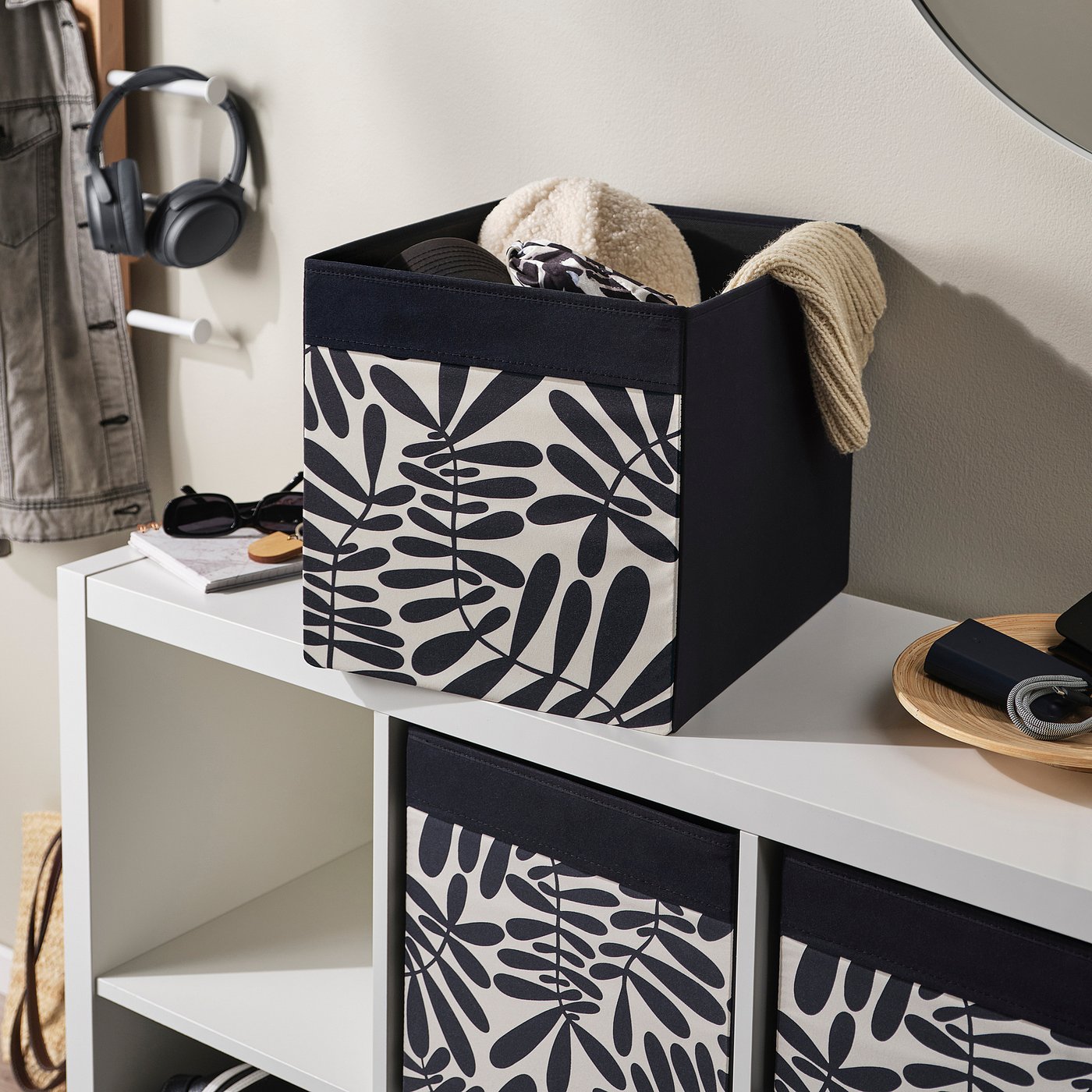 DRÖNA Box, black/off-white, 33x38x33 cm