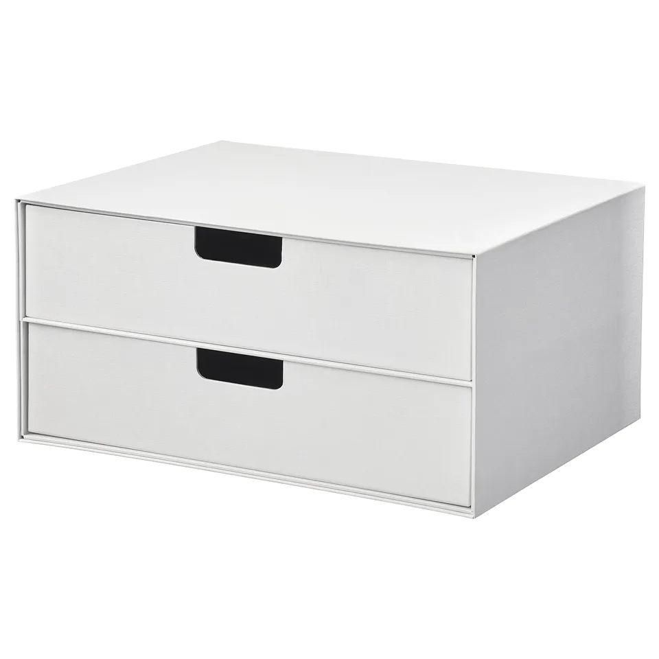 White FJÄDERHARV mini chest with 2 recycled paper drawers, sleek design.