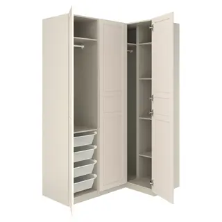 PAX / FLISBERGET corner wardrobe, grey-beige/light beige, Height 236.4 cm