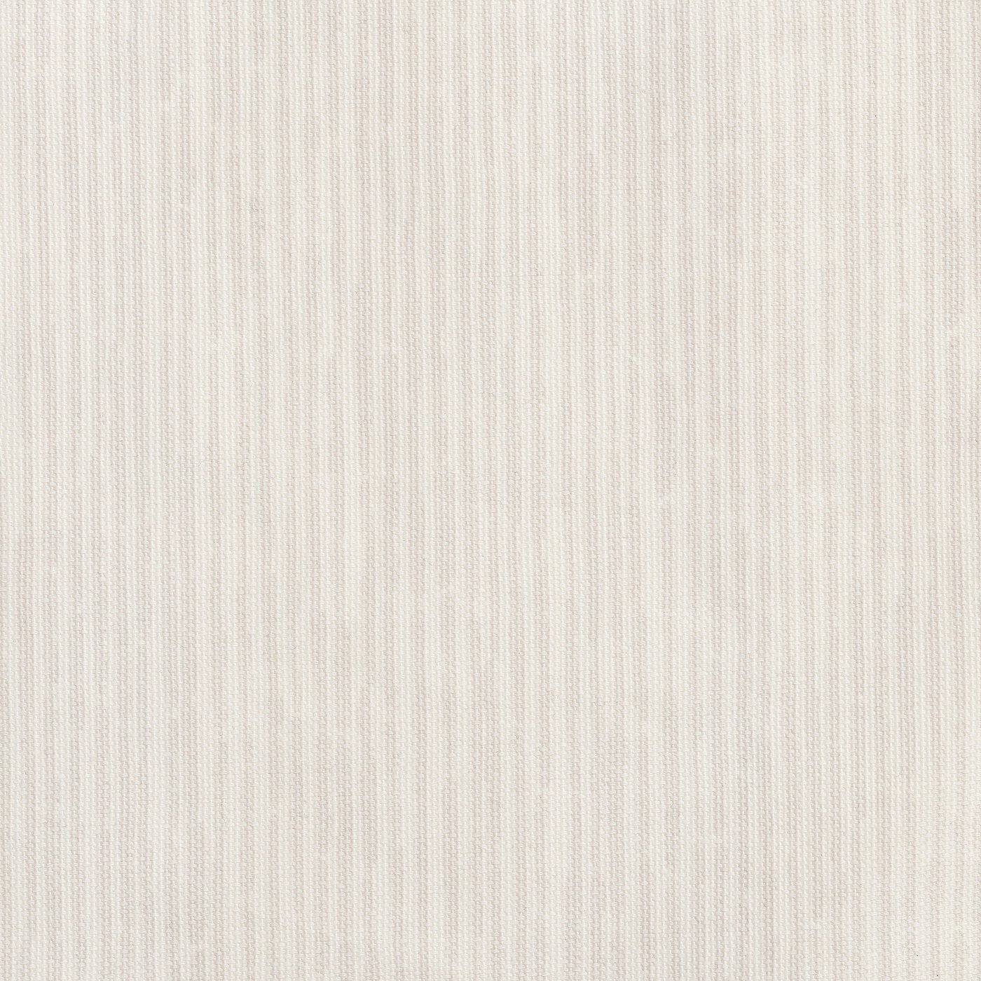 Upholstered bed with striped, light beige cover, clean modern lines, and metal accents.