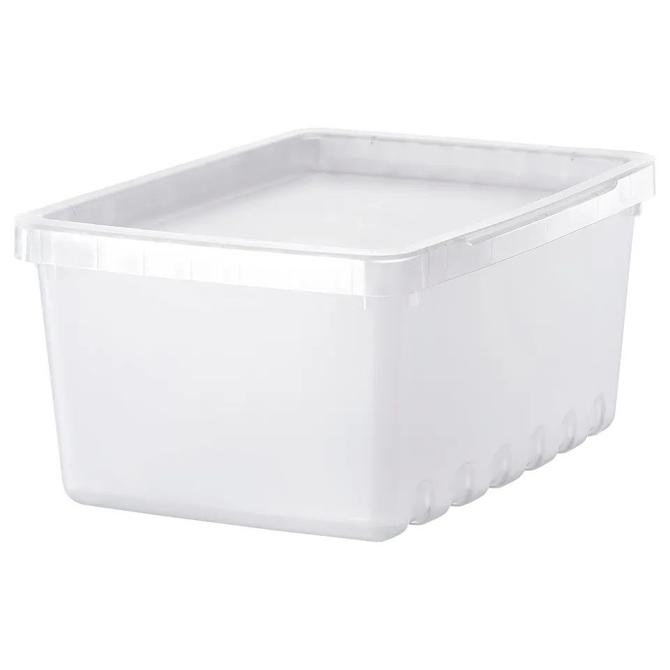 A white, rectangular UPPSNOFSAD plastic storage box. It is sturdy and durable, designed for organising small items.