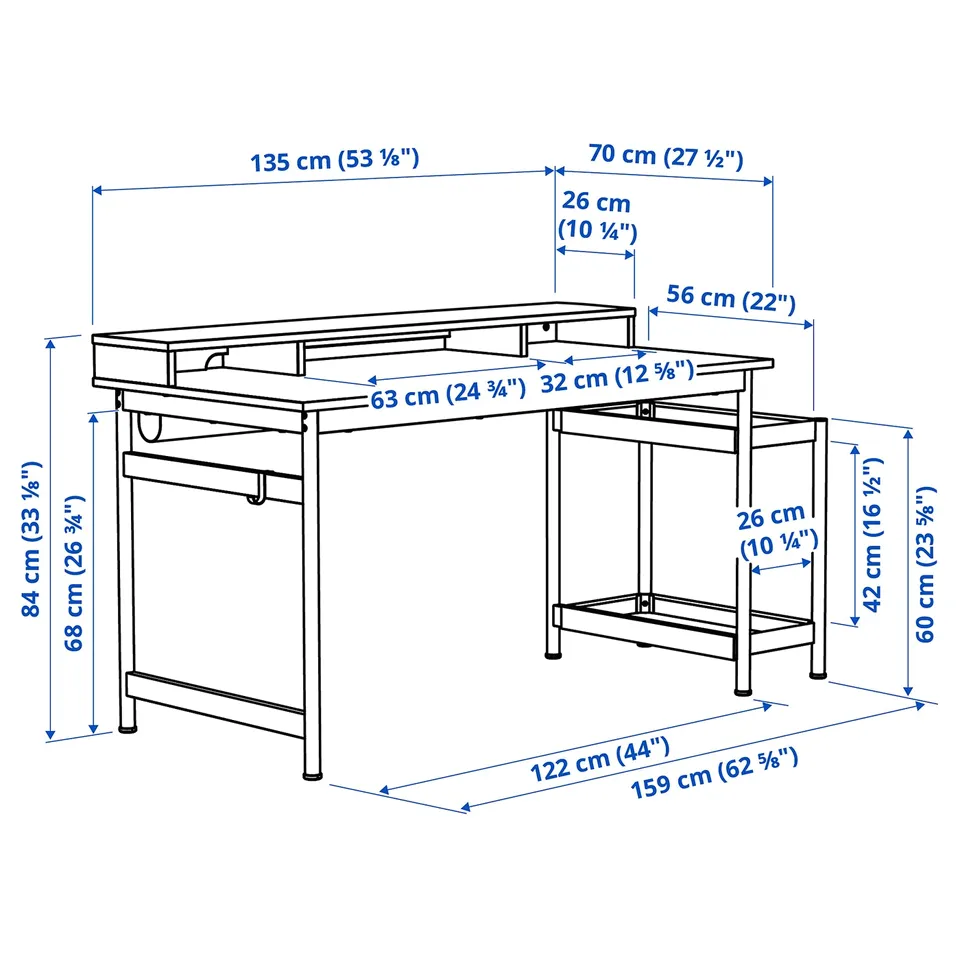Illustration with measurements for the product: MULLSJÖ.