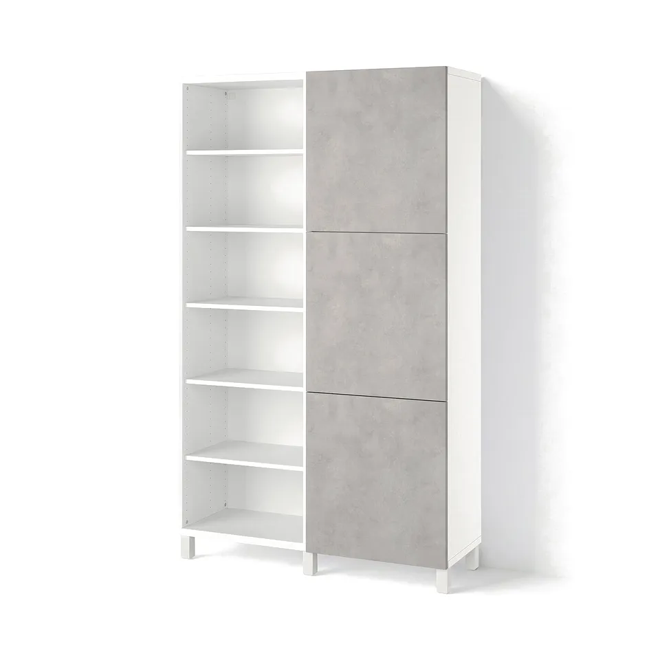 BESTÅ Storage combination with doors, white Kallviken/Stubbarp/light grey concrete effect, 120x42x202 cm
