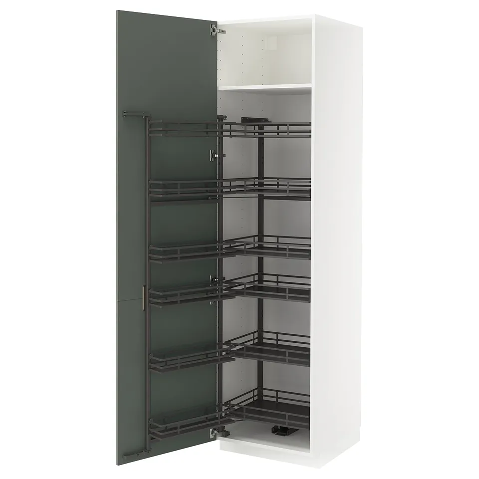 METOD kitchen unit, grey-green, pulls out shelves, white cabinet, modern design.