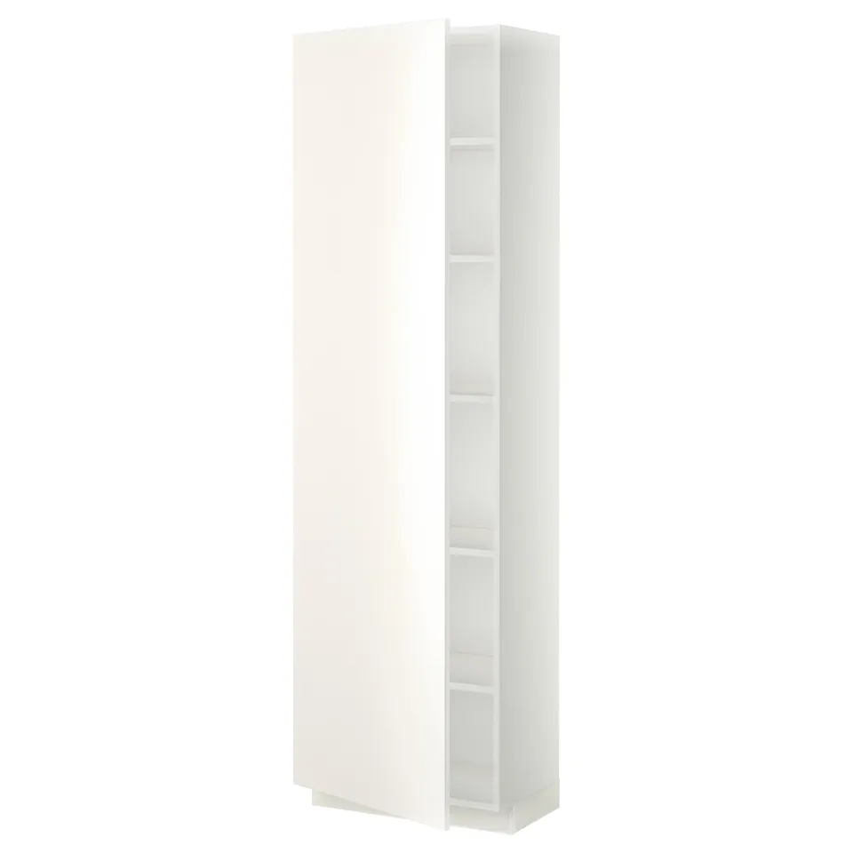 White ikea METOD tall cabinet with adjustable shelves.