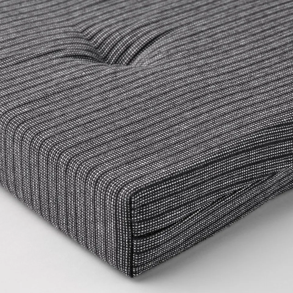 Black and grey striped cushion with double-sided design, thick foam filling for comfort.