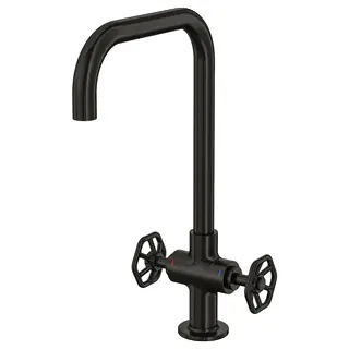 GAMLESJÖN dual-control kitchen mixer tap, brushed black metal, Height 36 cm