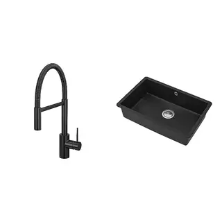 KILSVIKEN/SALLSJÖN set: kitchen mixer tap pull down w spray + inset sink, 1 bowl