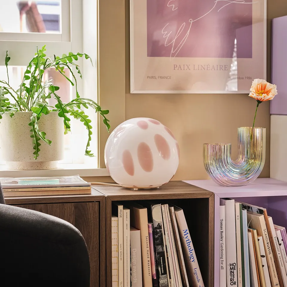 FADO Table lamp, pink/glass, 25 cm