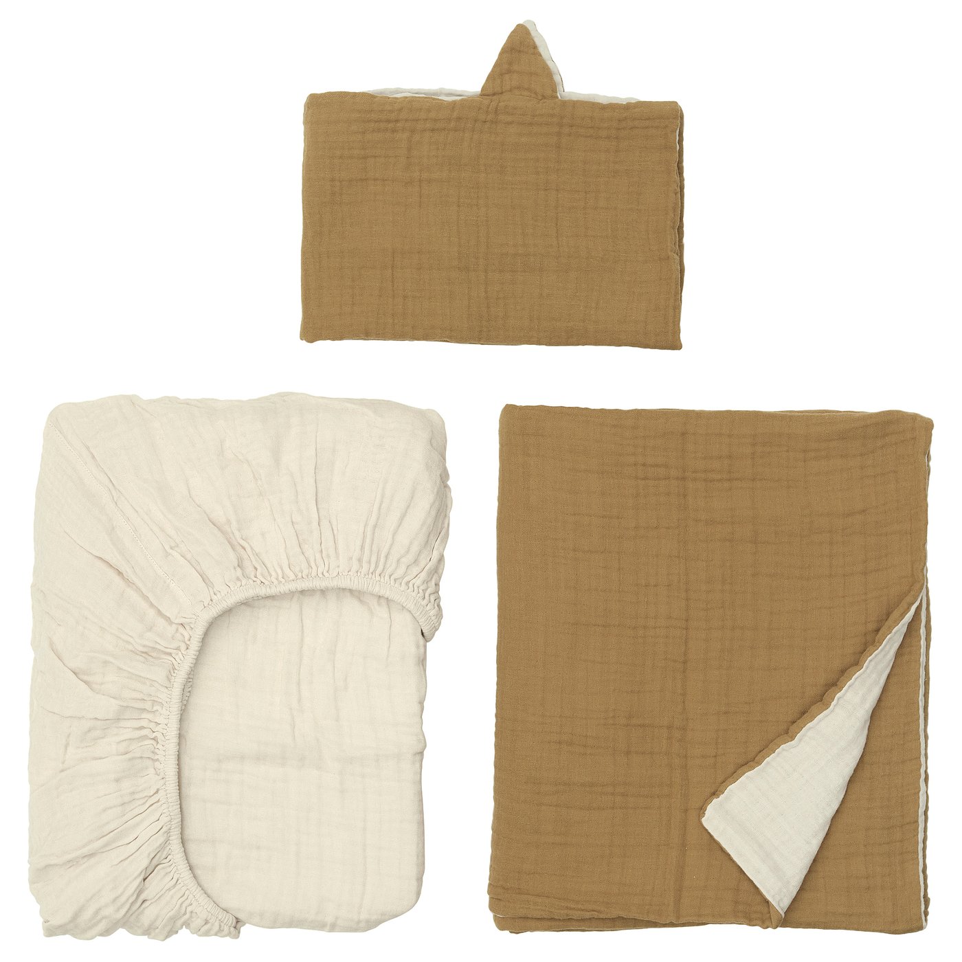 GULDVÄVARE 3-piece bedlinen set for cot, dark yellow/beige, 60x120 cm