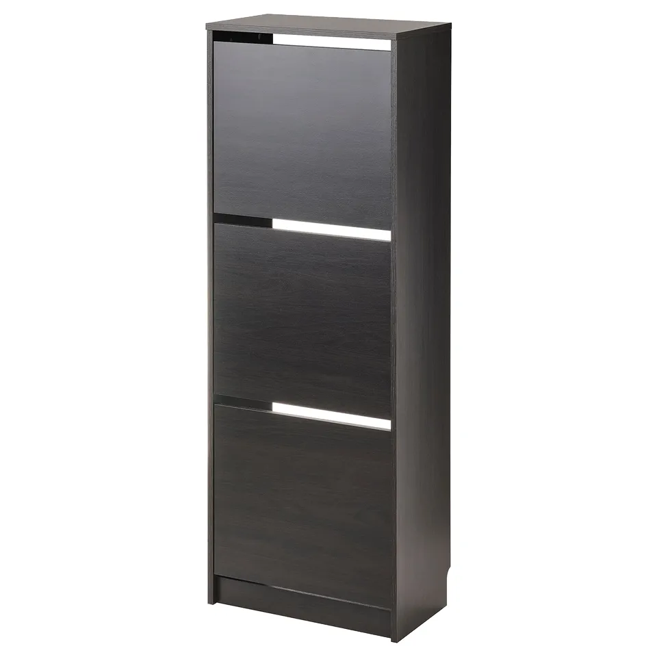 BISSA shoe cabinet, black, rectangular, five compartments, sleek modern design, wall-friendly back cutout.