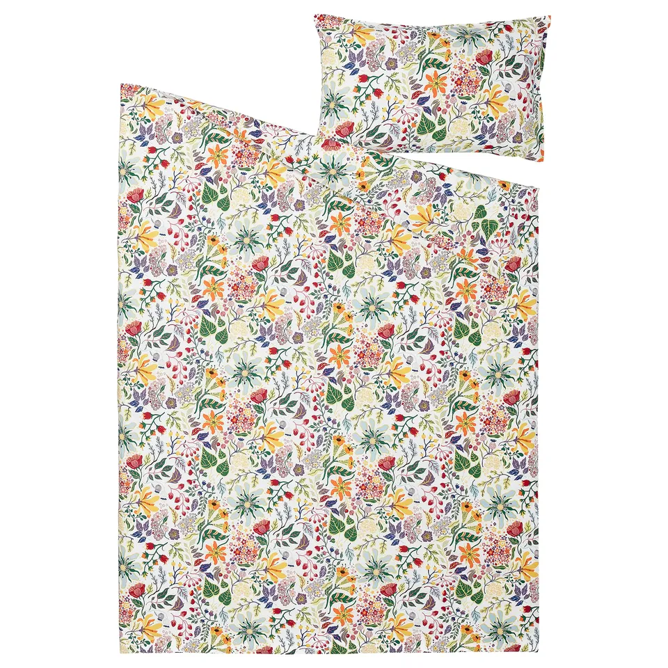 STRANDLUMMER duvet set, light floral, cotton, rectangular with envelope closure.