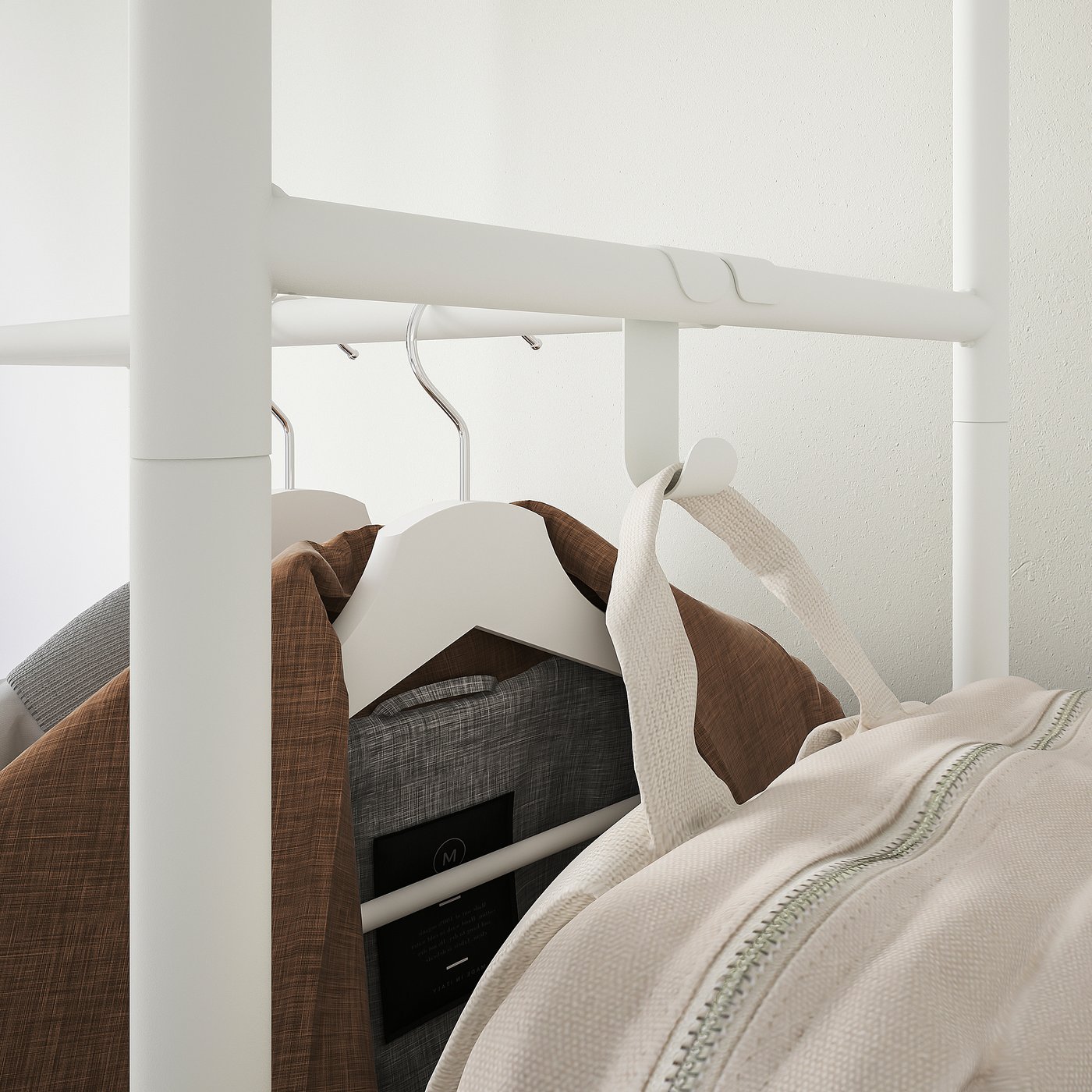 MACKAPÄR coat rack with hooks and rail for efficient closet storage.