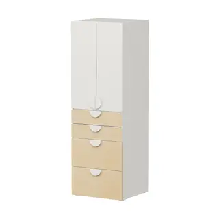 SMÅSTAD / PLATSA wardrobe, white/birch with 4 drawers