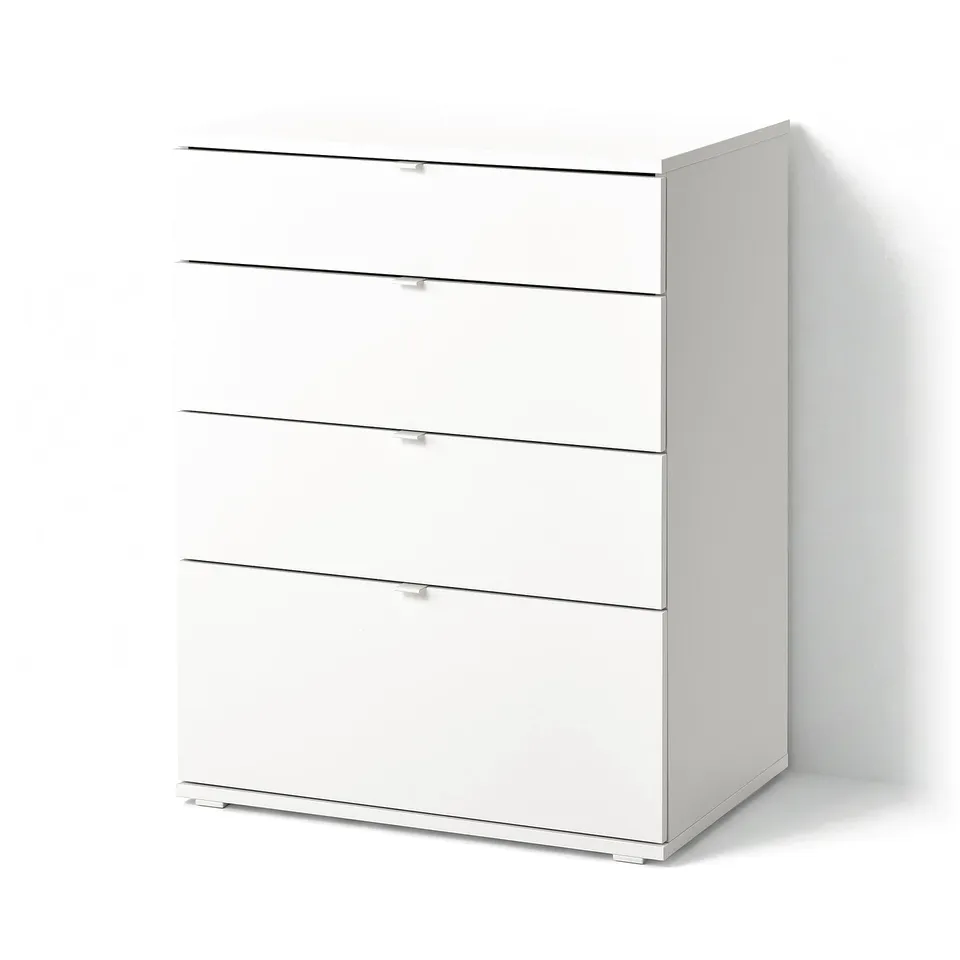 White VIHALS chest of 4 drawers, modern minimalist design for safe storage.