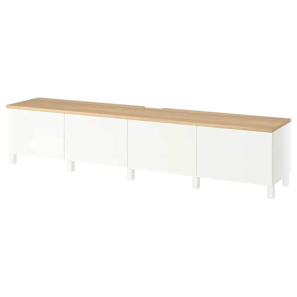 BESTÅ TV bench with doors, white/Lappviken/Stubbarp white, 240x42x50 cm