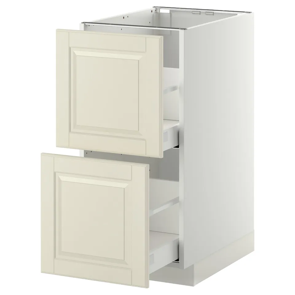 METOD off-white kitchen cabinet with bevelled drawer fronts, cream-colored, rectangular, featuring two high full-extension drawers.