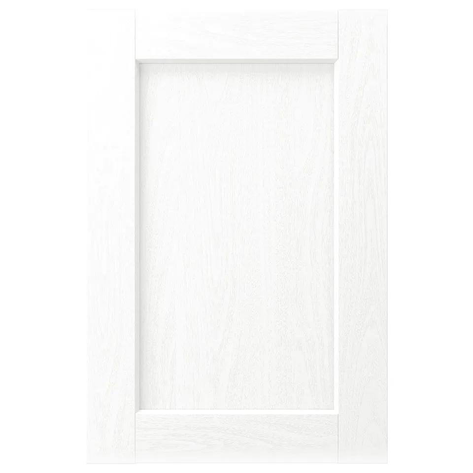 White ENKÖPING cabinet door with simple frame and subtle grain texture.