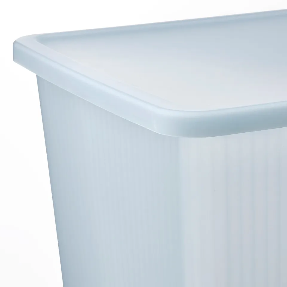 White plastic container with smooth, sturdy edges and a slightly curved lip. Ribbed sides for stability.