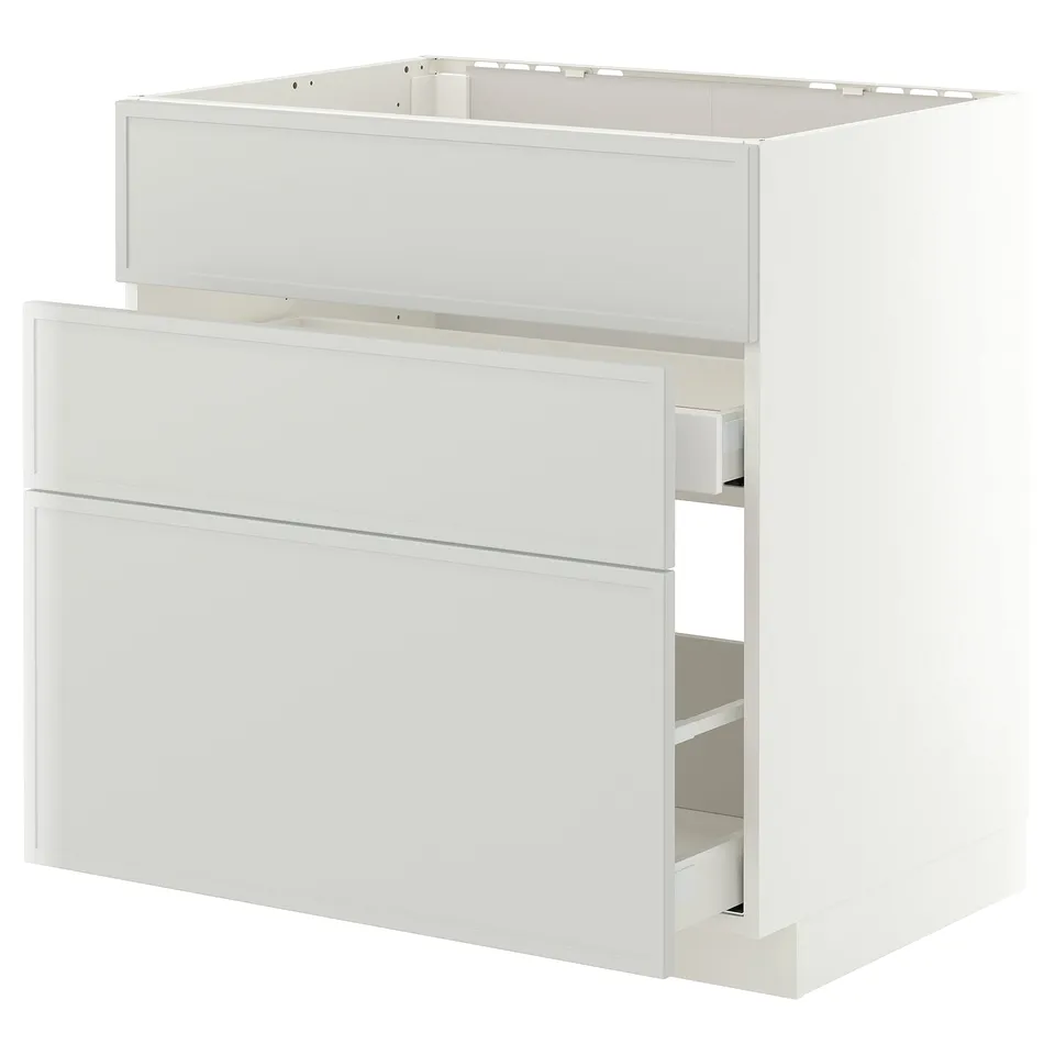 METOD / MAXIMERA Base cab f sink+3 fronts/2 drawers, white/Aspudden light grey, 80x60x80 cm