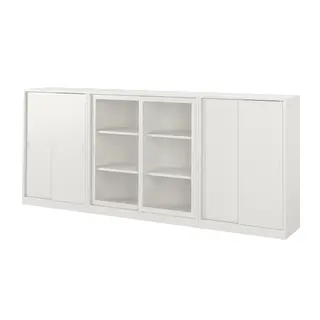 TONSTAD storage combination w sliding doors, off-white/clear glass, 282x37x116 cm