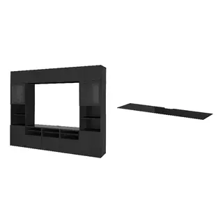 BESTÅ set: TV storage combination/glass doors + top panel for TV