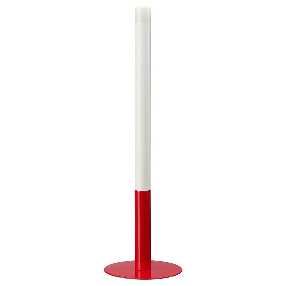 STRÅLA lamp, red & white, cylindrical, abs plastic base, steel stand.