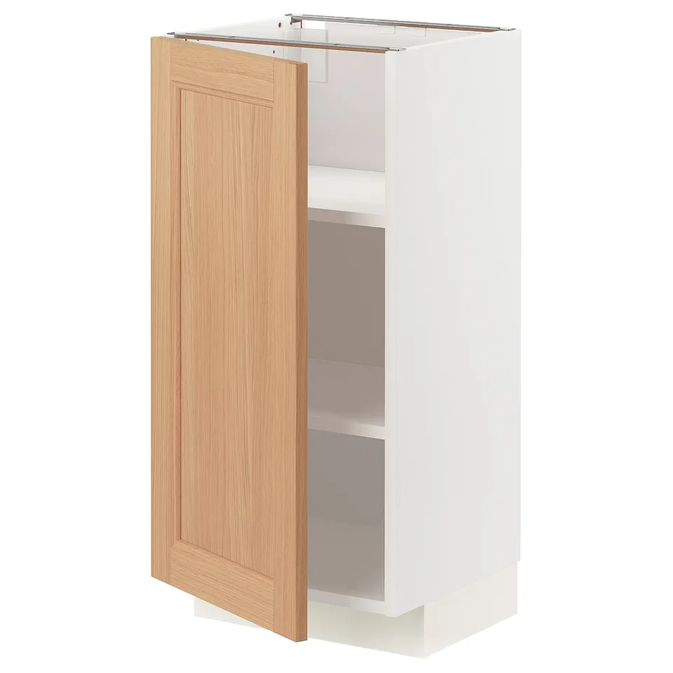 METOD Base cabinet with shelves, white/Vedhamn oak, 40x37x80 cm