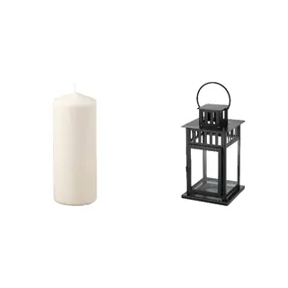 BORRBY/FENOMEN set: unscented pillar candle + lantern for block candle