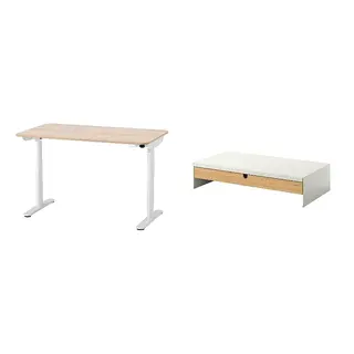 BOLLSIDAN/ELLOVEN set: desk sit/stand + monitor stand with drawer