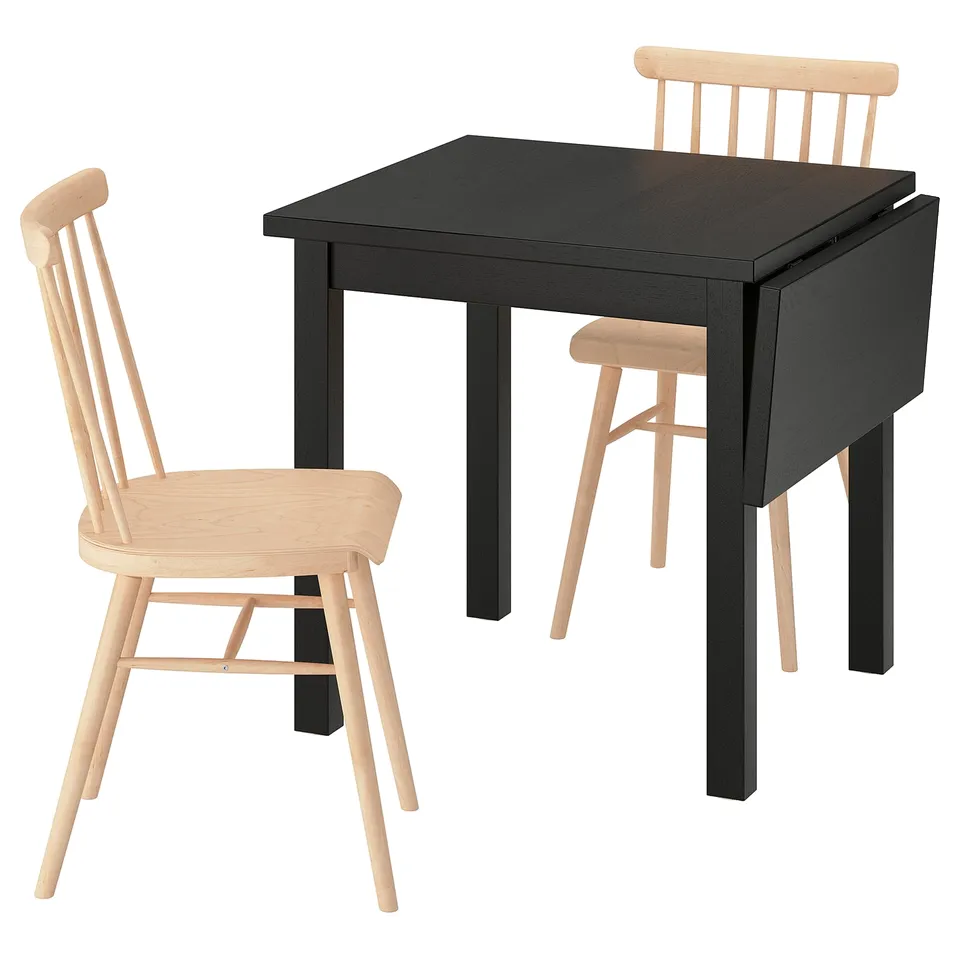 NORDVIKEN / HÖGVED Table and 2 chairs, black/birch veneer, 74/104 cm