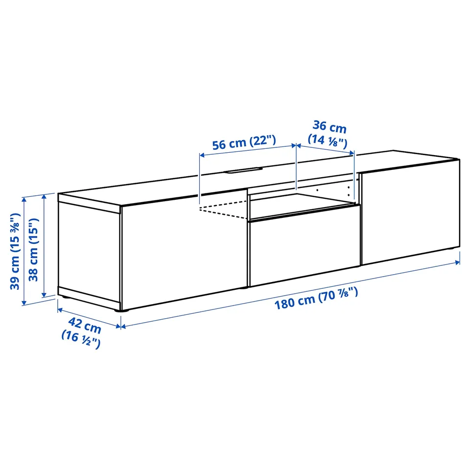 BESTÅ TV bench, white/Pipmakare white, 180x42x39 cm
