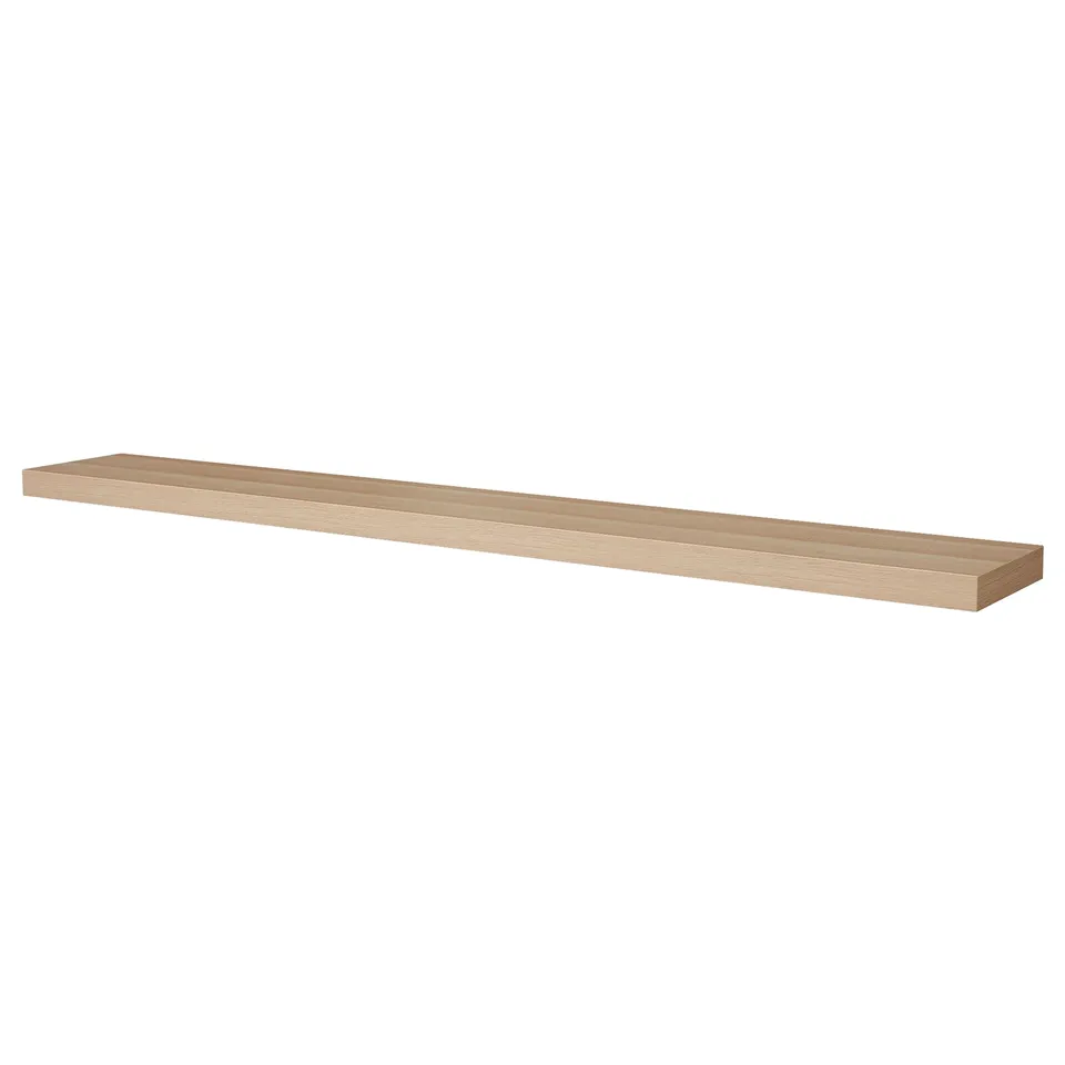 Ikea LACK wall shelf, light oak, sleek with hidden brackets.