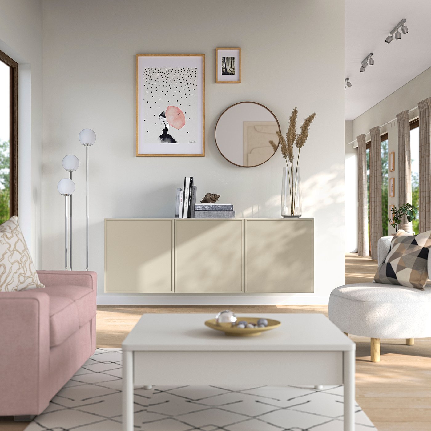 BESTÅ Wall-mounted cabinet combination, white/Krukmakare beige, 180x42x64 cm
