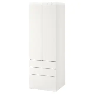 SMÅSTAD / PLATSA wardrobe, white white/with 3 drawers, 60x57x181 cm