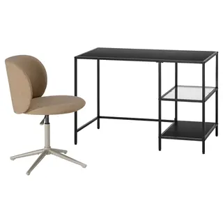 VITTSJÖ / KRYLBO desk and chair, black-brown/dark beige