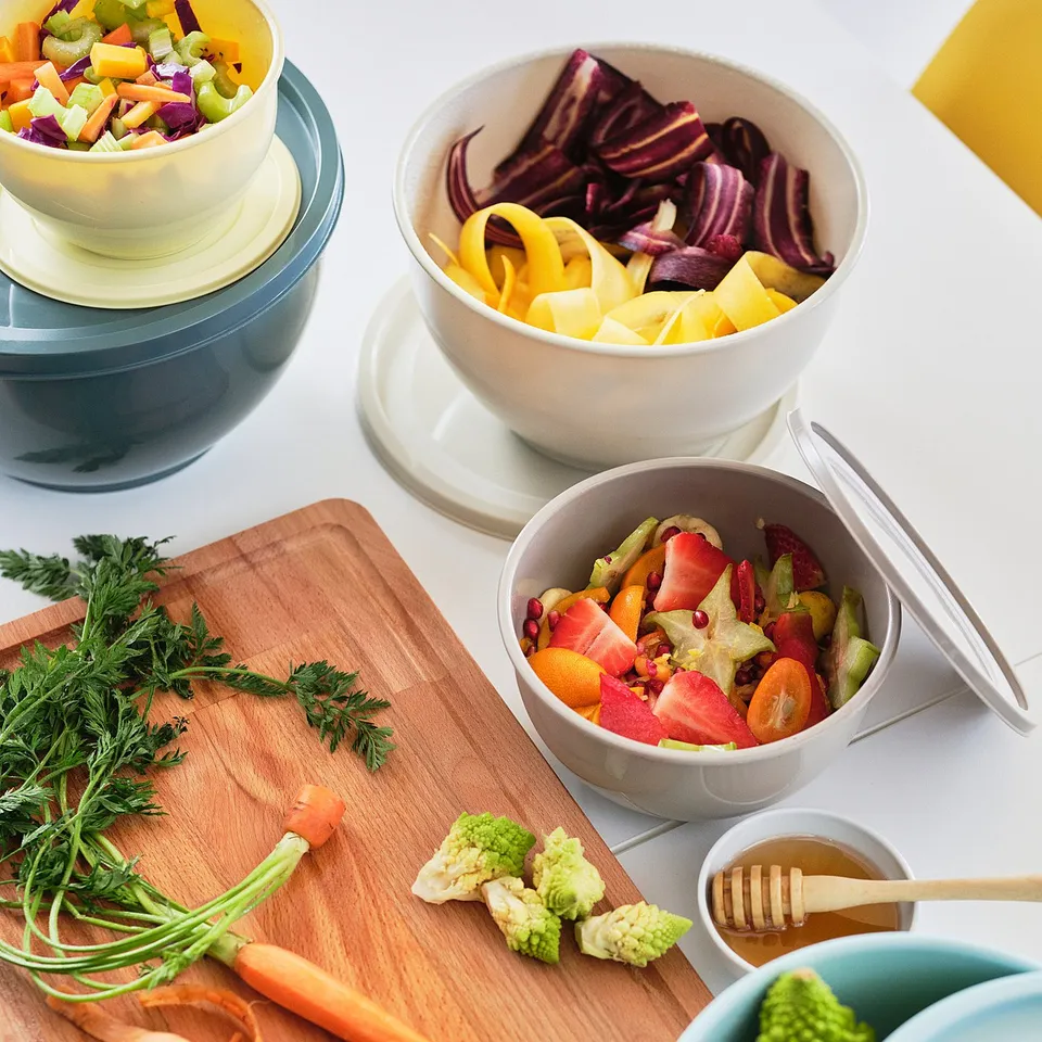 GARNITYREN Bowl with lid, set of 5, mixed colours