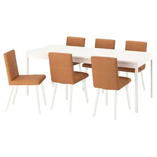 TONSTAD / TONSTAD table and 6 chairs, off-white/Bomstad golden brown off-white