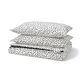 BJÖRKGRÅMAL duvet cover and 2 pillowcases, black white/dotted, 240x220/50x80 cm
